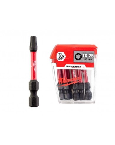 10-delni set vijačnih nastavkov TX25 50mm Milwaukee SHOCKWAVE 4932430882