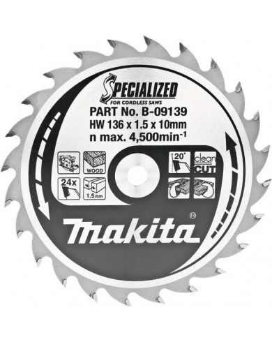 TCT Specialized žagin list za les 136 mm (24 zob) 136x10x24Z Makita B-09139 TCT Specialized žagin list za les 136 mm (24 zob) 136x10x24Z Makita B-09139