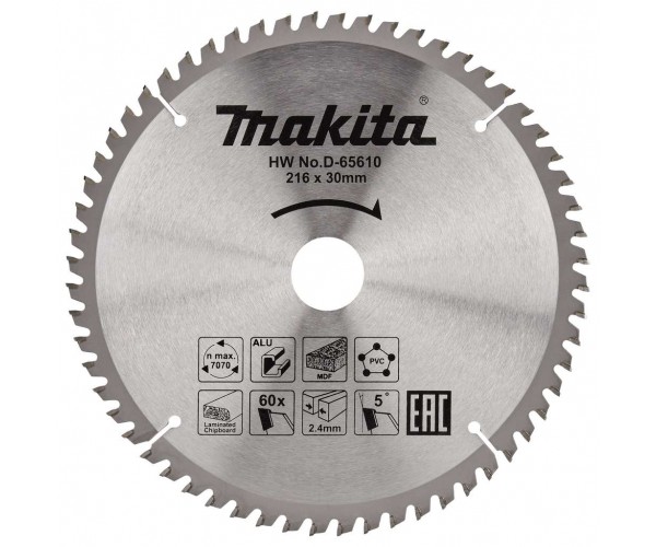 TCT žagin list večnamenski 216 mm (60 zob) 216x30x60Z Makita D-65610 TCT žagin list večnamenski 216 mm (60 zob) 216x30x60Z Makita D-65610