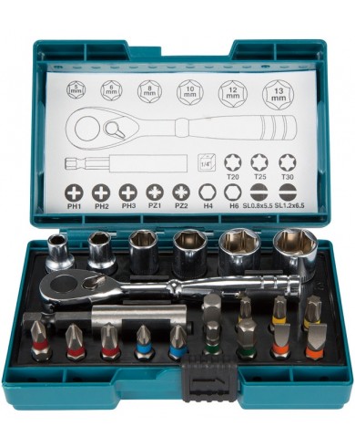 21 delni set vijačnih nastavkov z 1/4" račno Makita B-54081