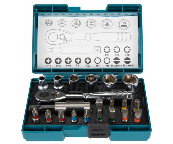 21 delni set vijačnih nastavkov z 1/4" račno Makita B-54081