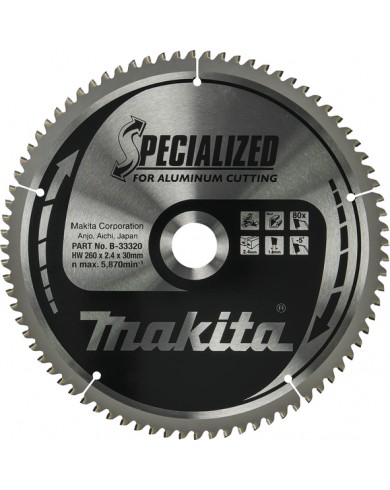 TCT Specialized žagin list za aluminij 260 mm (80 zob) 260x30x80Z Makita B-33320 TCT Specialized žagin list za aluminij 260 mm (80 zob) 260x30x80Z Makita B-33320