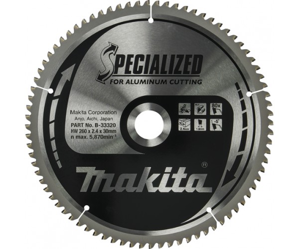 TCT Specialized žagin list za aluminij 260 mm (80 zob) 260x30x80Z Makita B-33320 TCT Specialized žagin list za aluminij 260 mm (80 zob) 260x30x80Z Makita B-33320