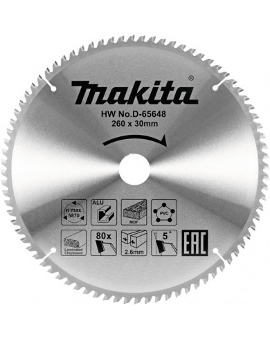 TCT žagin list večnamenski 260 mm (80 zob) 260x30x80Z Makita D-65648 TCT žagin list večnamenski 260 mm (80 zob) 260x30x80Z Makita D-65648