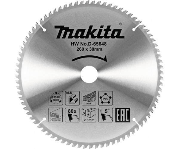TCT žagin list večnamenski 260 mm (80 zob) 260x30x80Z Makita D-65648 TCT žagin list večnamenski 260 mm (80 zob) 260x30x80Z Makita D-65648