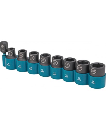 9-delni set natičnih ključev Impact Black 1/2" adapter Makita E-16645