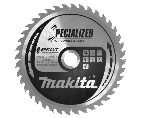TCT Efficut žagin list za les 165 mm 40 zob Makita E-12223