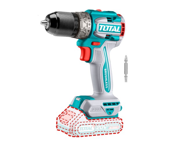 Kompakten brezkrtačni akumulatorski vrtalnik 2000prm/60Nm/P20S/ INDUSTRIAL (Brez baterije) (TDLI206021) Total Tools