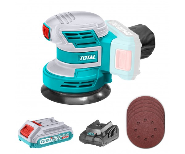 Akumulatorski ekscentrični brusilnik 20V/10000rpm/P20S / (SET Baterija 1x2Ah, Polnilec) (TROSLI20011) Total Tools