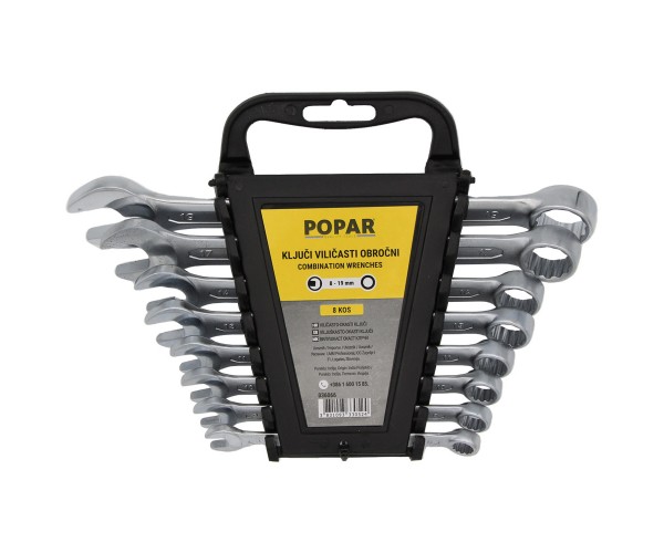 KLJUČI VILIČASTI OBROČNI POPAR Garnitura na obešalu, kromiran 8-19mm/8kos	